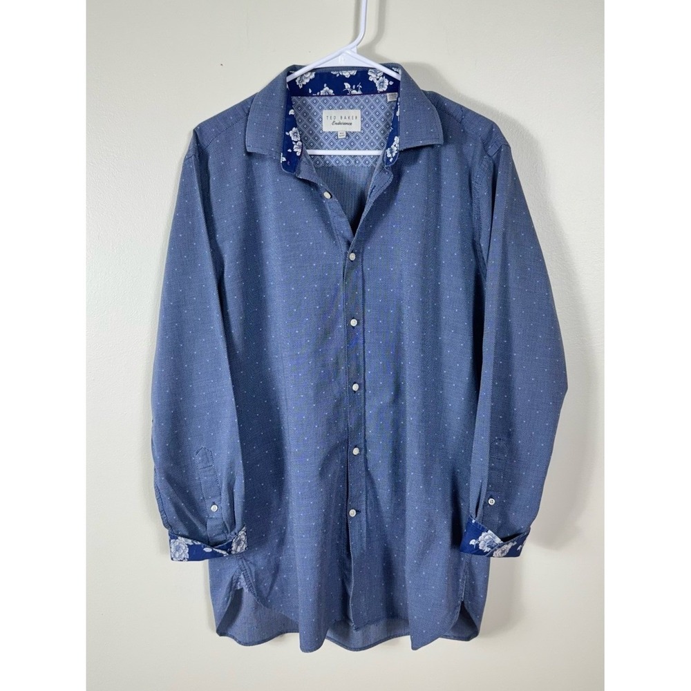Ted Baker Endurance Button Down Shirt Size 16.5 Contrast Floral Cuff Preppy - Picture 2 of 6